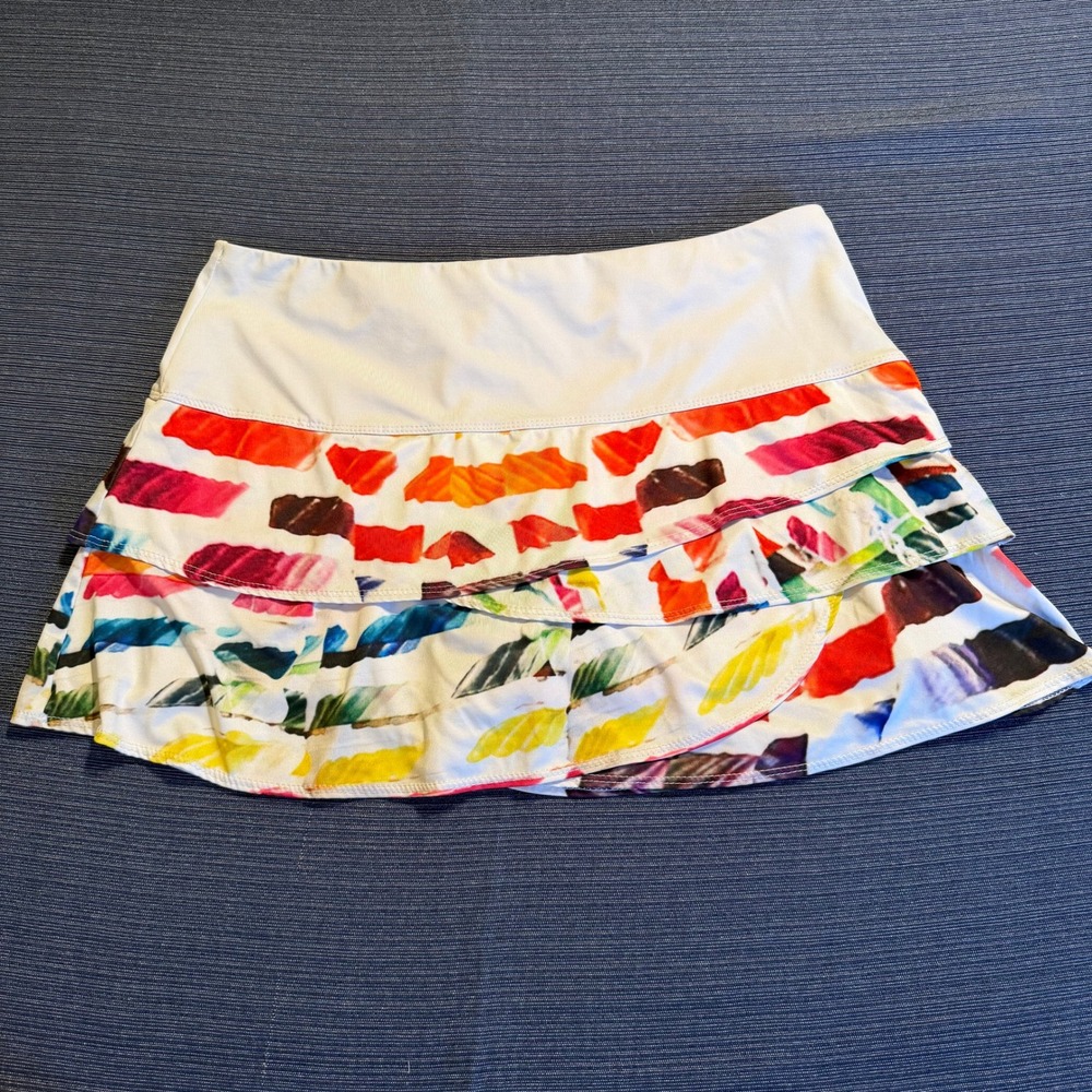 Lucky in Love Womens Tiered Ruffle Tennis Skort Abstract Multi Color Size M 8-10